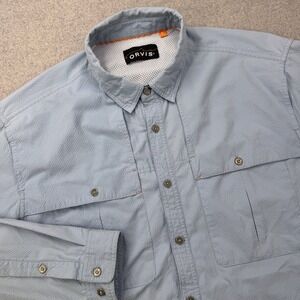 ORVIS Trout Bum Fishing Shirt Mens XL Blue Performance Lightweight Travel *FLAW